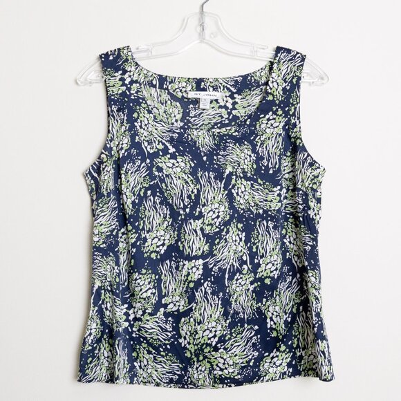 St. John Silk Stretch Shell Tank Top Navy Green Abstract Print Small - Picture 2 of 12